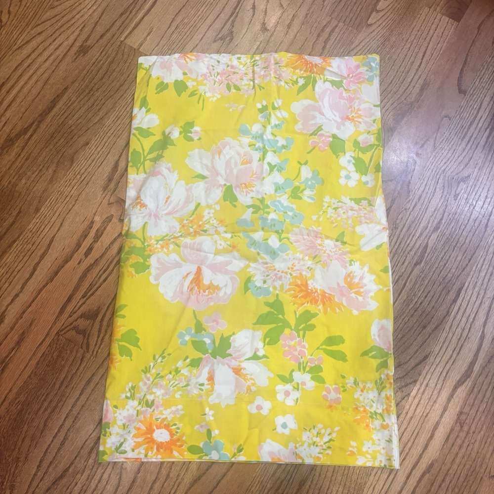 Vintage Martex Presslin Floral Pillowcase Standard 42x36 Yellow Cotton Blend USA